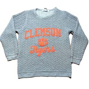 Flying Colors Clemson Tigers Quilted Sweatshirt Womens Small Gray Orange USA